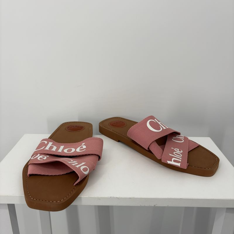 Chloe Pink Logo Slide Sandals